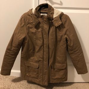 Brown jacket with fur hood